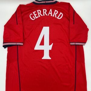 England 2002/2003 Away Gerrard #4 Authentic Umbro Jersey L Red Men